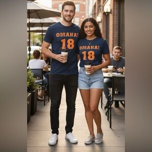 Omaha Men's T-shirt size medium navy blue short  sleeve‎ casual crew